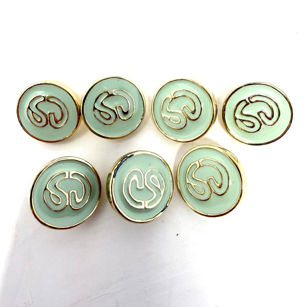 St. John Sport by Marie‎ Gray Mint Green Enamel Logo Buttons Gold Tone Set of 7